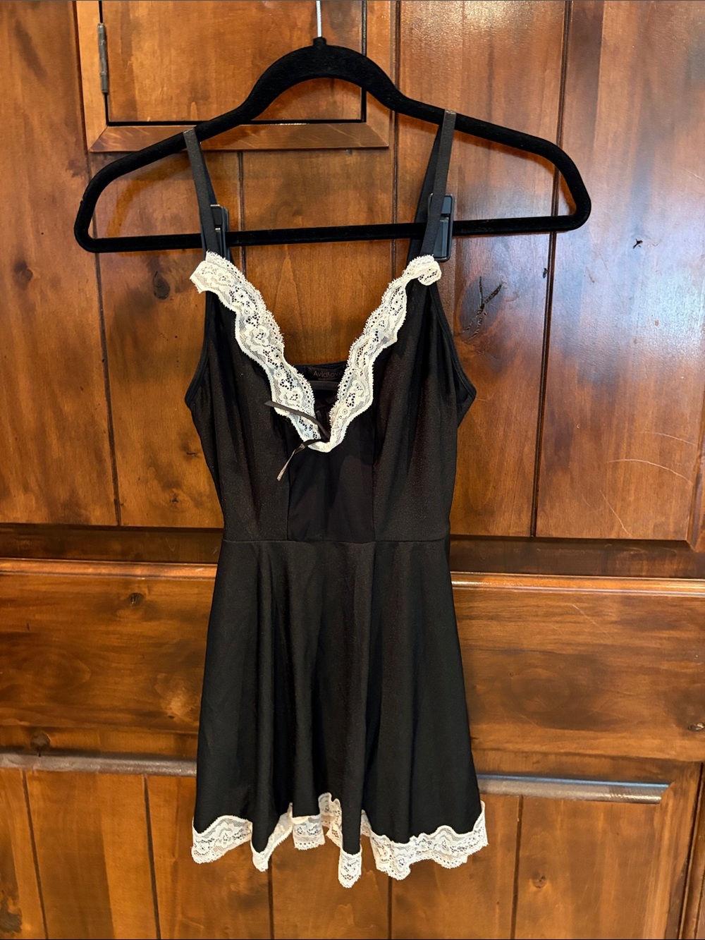 👻 Sexy Maid Costume Black Lace-Trim Chemise Nightdress